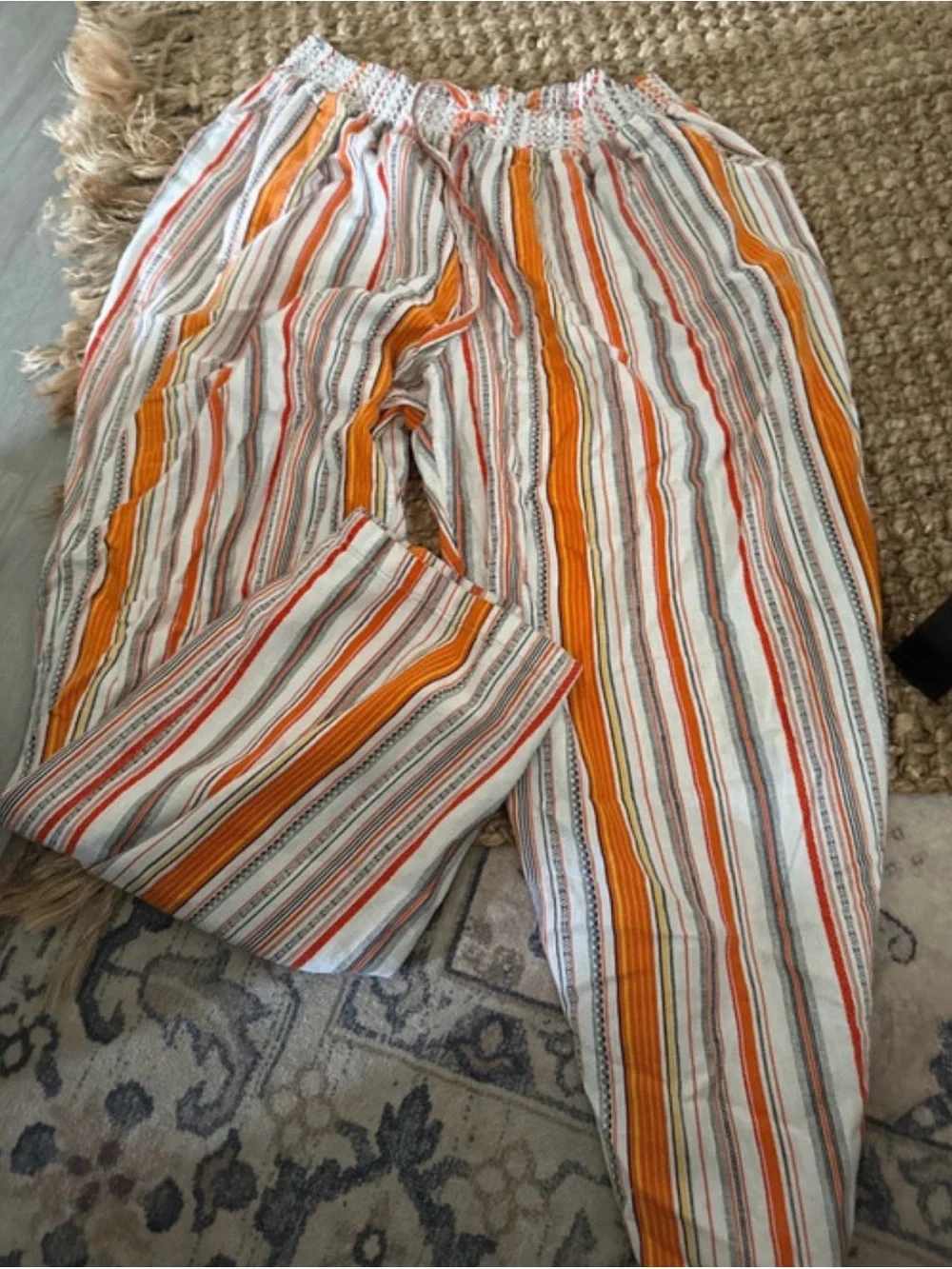 Ashley Stewart Striped Wide-Leg Pants in Orange, White & Gray